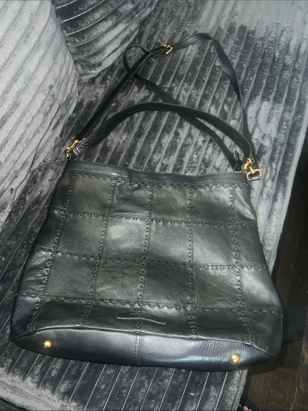 Black American  Leather Crossbody Bag with Gold Hardware